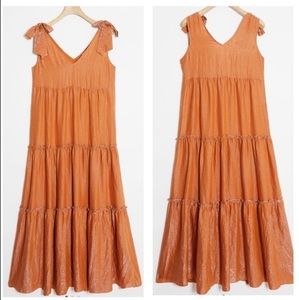 Maeve Soraya Shimmer Tiered Orange Maxi Dress